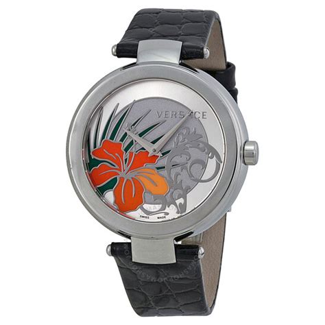 versace mystique hibiscus watch|Versace Mystique Silver Hibiscus Dial Black Leather .